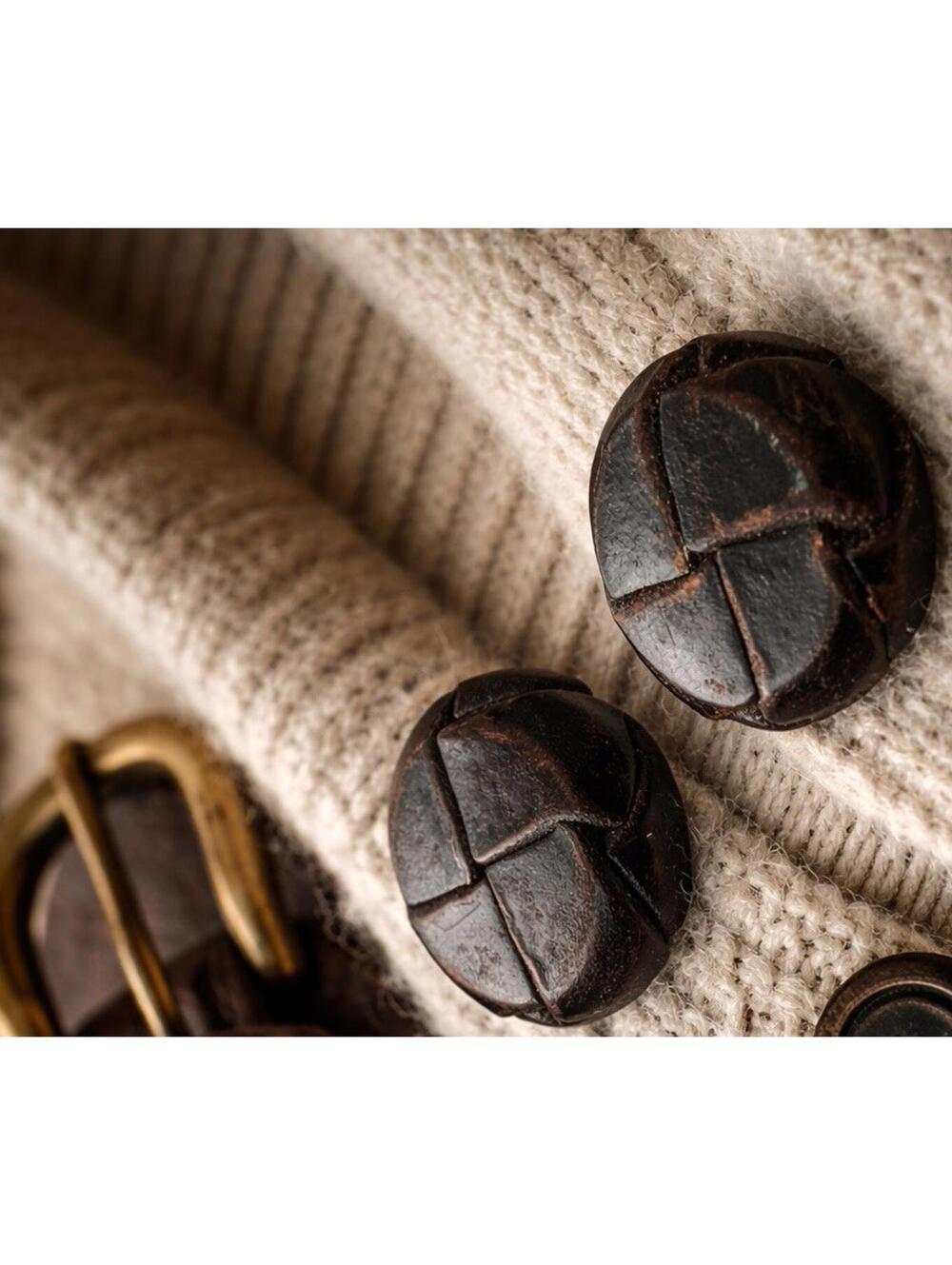 Set of 2 Vintage 1960's Woven Natural Leather  1" inch Metal Shank Buttons Brown